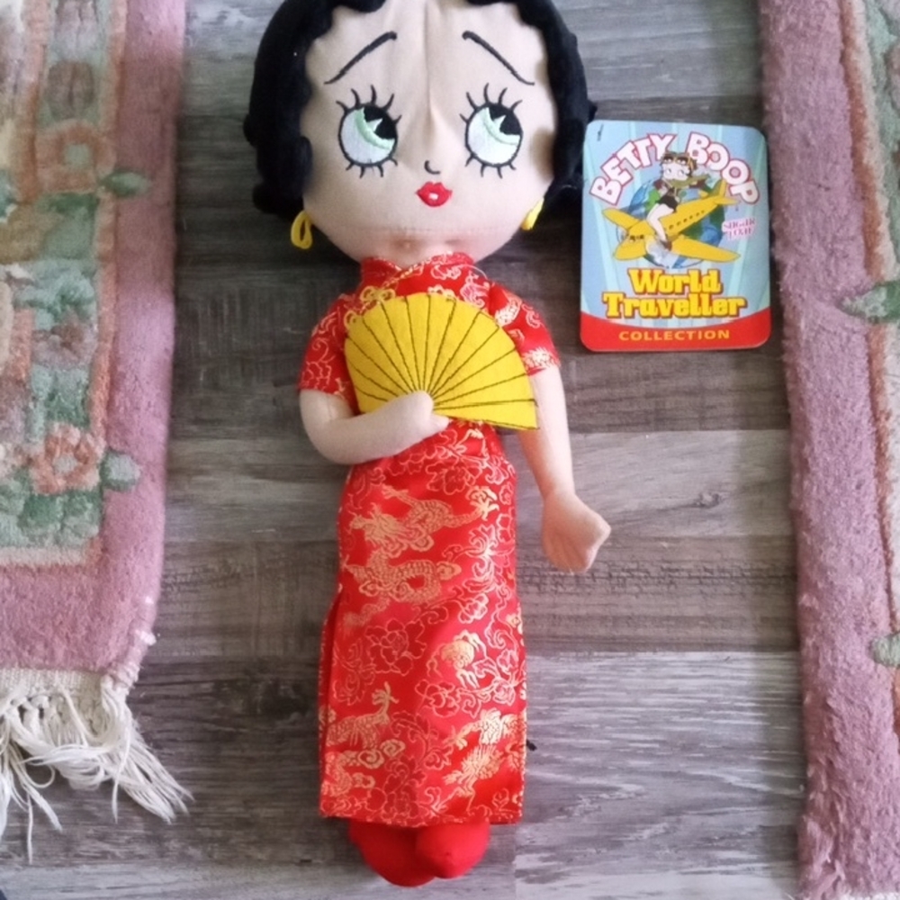 Betty Boop World Traveler Plush - Red and Yellow Kimono Dress Holding Yellow Fan